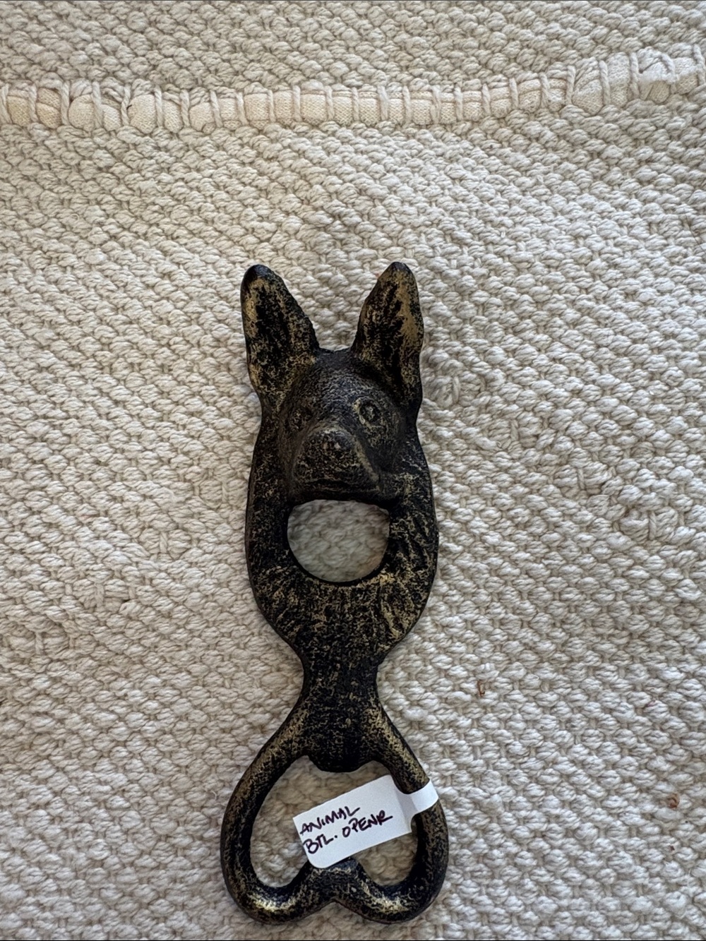 Vintage Dog Head Cast Iron Bottle Opener in Black and Bronze